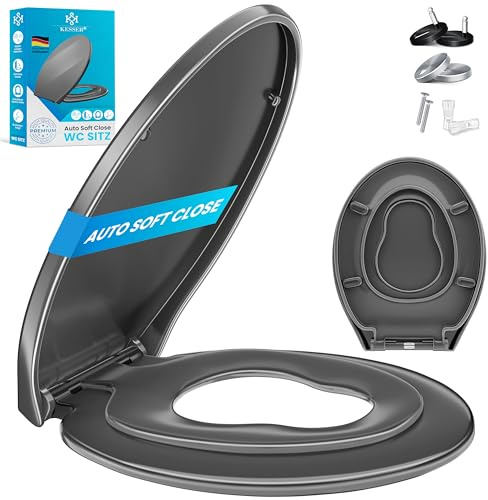KESSER Sedile WC con abbassamento automatico, funzione di rilascio rapido e chiusura morbida, facile da montare, in Duroplast sedile WC con fissaggio in acciaio inox per bambini con seggiolino per