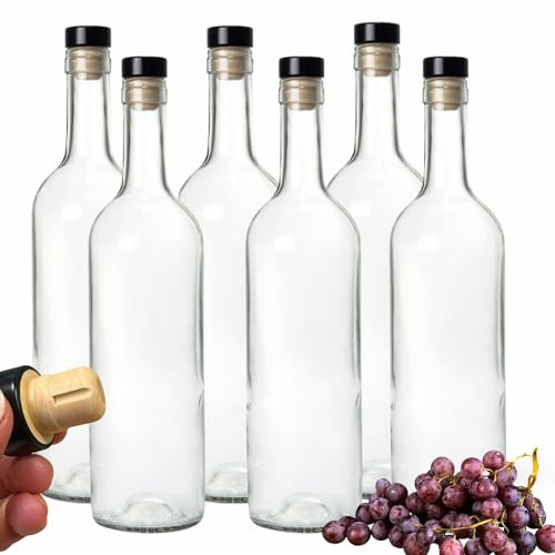 mikken 6x Glasflasche 750ml mit Korken inkl. Etiketten