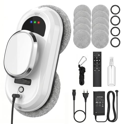 Robot Limpiacristales 5600Pa, Limpiador de Ventanas con 3 Modos Automático | Control Remoto, Sistema de Seguridad, para Vidrio, Azulejos y Superficies Lisas 65dB Silencioso