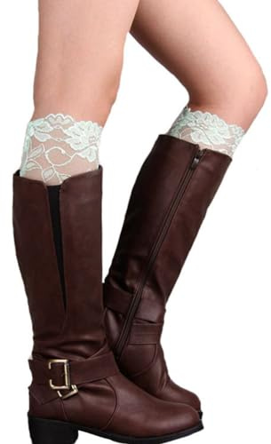 mollensiuer 2 Pairs Stretch Lace Boot Cuffs Leg Warmers Socks Topper Cuff for Women, White
