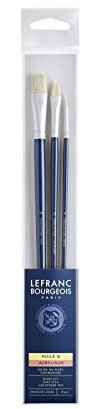 Lefranc Bourgeois - 3 Pennelli Qualità Fine (Tondo N°4 / Piatto N°14 / Filbert N°8) - Manico Lungo