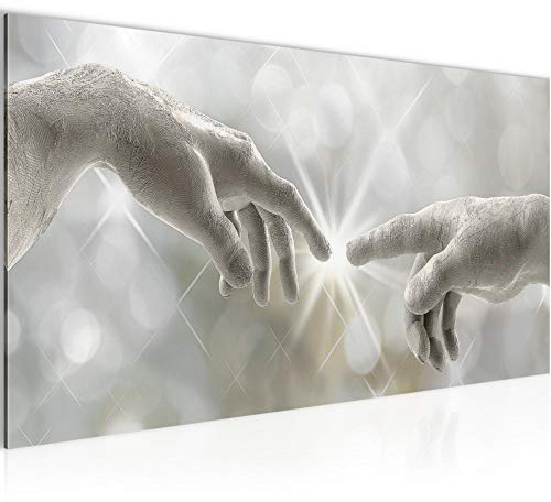 Runa Art Wandbild Die Erschaffung Adams Michelangelo 1 Teilig 100 x 40 cm Modern Bild auf Vlies Leinwand Abstrakt Hände Wohnzimmer Schlafzimmer Biege 612012a