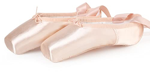 Satin Ballet Pointe Shoes Professional Pink Dance Shoes with Silicone Toe Pads and Sewn Ribbon for Girls Women 8 UK(42 EU)