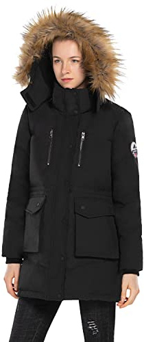 Extreme Pop Donna Giacca a vento impermeabile in piumino con cappuccio in piuma d'oca sintetica UK Brand (S, Nera)