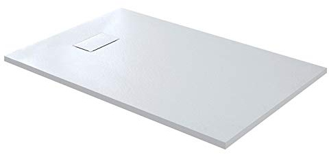 Piatto Doccia Spessore 2.6 Cm In Resina Effetto Pietra Stone Ardesia Antiscivolo Filopavimento Riducibile Indistruttibile Arredo Bagno Con Griglia Di Copertura 80 x 180 x 2.6 Cm Bianco