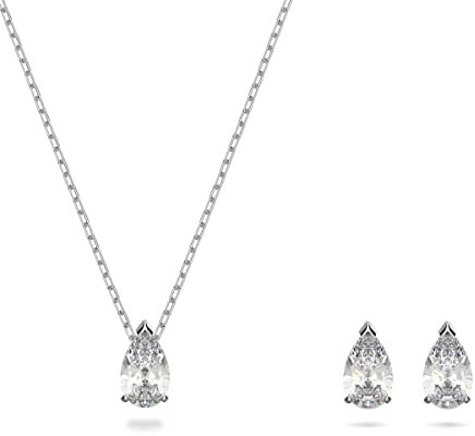 Swarovski Set Attract, Taglio Pear, Bianco, Placcato rodio