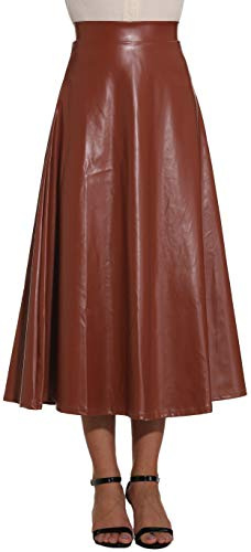 Gonna lunga in ecopelle, bronzo, L
