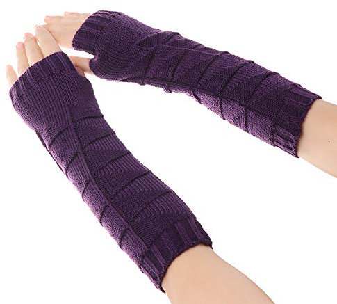 Fingerlose Handschuhe Für Frauen,1 Paar Mode Langer Handschuh Fingerlose Baumwolle Klassisches Armband Armbezug Ärmel Gestreifte Soft Mitten Gestrickte Ellbogenhandschuhe Für Frauen Mädchen,Lila,