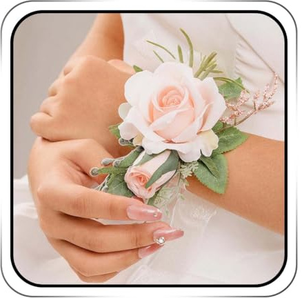 IYOU Braut Handgelenk Korsage Rosa Blumen Handgelenk Korsage Blätter Abschlussball Hochzeit Handgelenk Hand Blume zum Frauen und Mädchen (2 Stück)