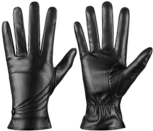 ISHISBEB Winter Leather Gloves for Women, Warm Touchscreen Driving Texting Cashmere Lined Gloves