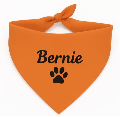 Personalisiert Hunde Bandana, Verstellbare Hunde Dreiecks Halstuch, Wunschname, Gestickt Name des Hundes, Baumwolle Kopftücher Hundehalstuch Dreieckstuch (S, Orange)