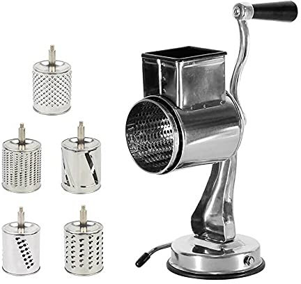 Trommelreibe Gemüseheobel Reibemühle Multireibe Küchenreibe Gemüseschneider Mühle Trommelreibe mit 5 Trommel für Kartoffel, Gurken, Karotten-Schnittfeste
