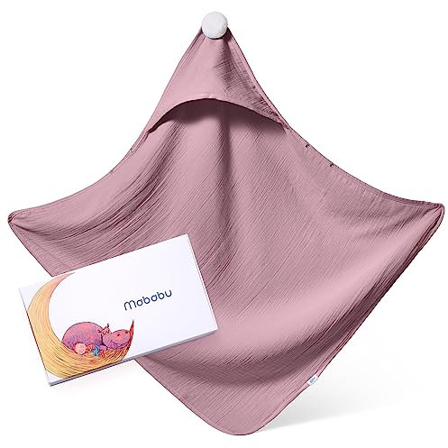 Mababu Kapuzenhandtuch Baby | EXTRA Dick & Saugstark | 75x75 cm GOTS Bio-Baumwolle | 4-lagen Musselin Baby Handtuch Kapuze für Neugeborene IAnti-Rutsch Knöpfe | Babyhandtuch mit Kapuze I Baby Badetuch