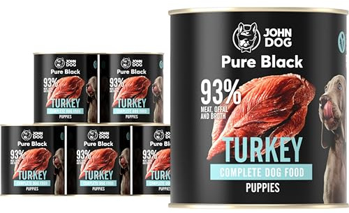 JOHN DOG Hundenassfutter Pure Black Truthahn - Premium Getreidefreies Nassfutter mit 93% Fleisch - Monoprotein Hundefutter für Welpen 6 x 800g