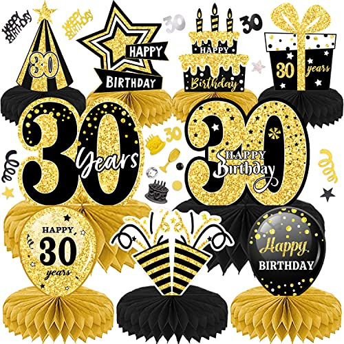 LWAIX 30. Geburtstag Männer Frauen 10Stk Geburtstag Dekoration | Tischdeko Bienenwabe Mittelstück für Waben-Tischdekoration Party Zubehör Tischdekorationen Papier (30)