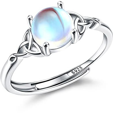 MILACOLATO Anillo De Plata De Ley 925 Para Mujer - Piedra Lunar Abierto Ajustable Vintage Triángulo Celta CZ Ovalado Redondo Corazón Piedra Preciosa Joyería Para Ella