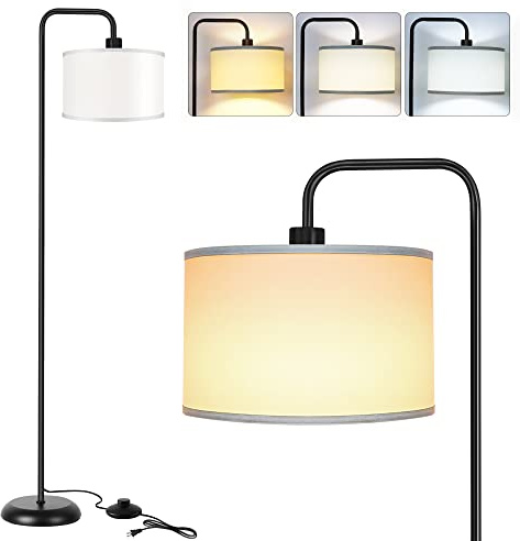 [Upgraded] LED Floor Lamp for Living Room, 3 Color Temperature Floor Lamp with Foot Switch Modern Standing Lamp Tall Pole Floor Reading Lamp for Bedroom, Study Room, Office, 9W Bulb Included, Black