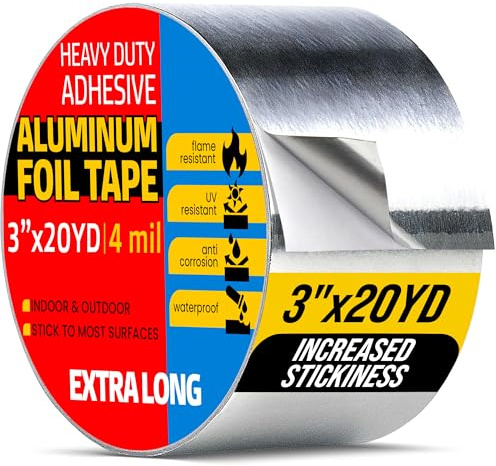 ALIUM Professional Aluminum Foil Tape 3 Inch, Now Thicker - 4mil and Improved Glue, Heat Resistant HVAC Tape, Waterproof, High Temp Metal Duct Tape, Silver Tape for Repair, Insulation, Sealing - 20YD