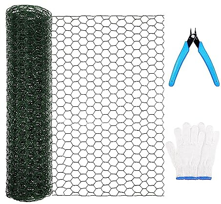 Atoke Chicken Wire 40cmx3M | 25mm Holes with Cutting Plier Gloves,Galvanized Hexagonal Wire Mesh Fencing for Crafts Garden Poultry,Metal Hardware Cloth Netting for Chicken Dog Rabbit