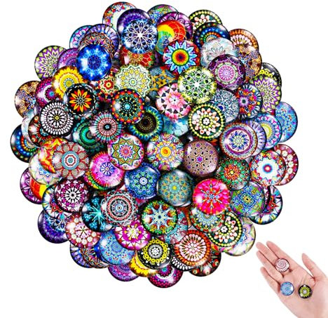 Domkan 100 Stück 25mm Muggelsteine Bunt Kinder, Gemischte Farbe Glassteine, Glas Cabochons mit Kleberückseite, Glassteine Deko für DIY, Handwerkliche, Anhänger, Schmuckherstellung, Heimdekoration