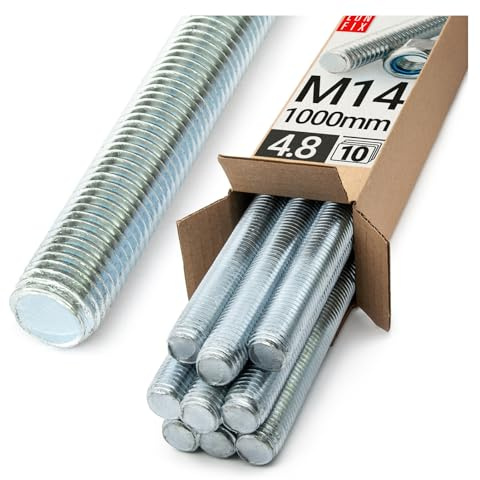 Lun Fix Tige filetée Lot de 10, M14 x 1000 mm, Acier galvanisé 4.8 | DIN 976, Filetage métrique, Goujon fileté, Vis longue, Fixation industrielle, Montage métal