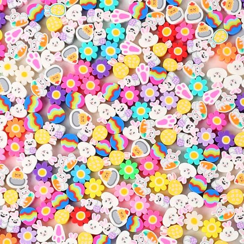 HERZWILD 300 perline di fiori colorate da infilare, con perline rotonde a forma di cuore, stella, per fai da te, gioielli, artigianato (fiore a poi)