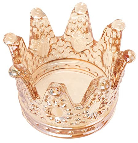12 Stück Teelichthalter, 7,6 Cm, Transparenter Kronen-Stil, Bernsteinfarben, Weit Verbreitet, Kleiner Kerzenhalter für Party, Hochzeit, Büro