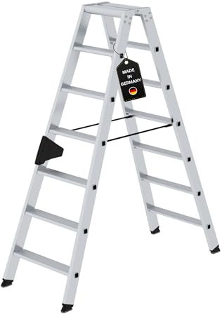 PROREGAL Stufen-Stehleiter | beidseitig begehbar | 2x7 Stufen | Leiter, Teleskopleiter, Trittleiter, Bockleiter, Sprossen-Doppelleiter