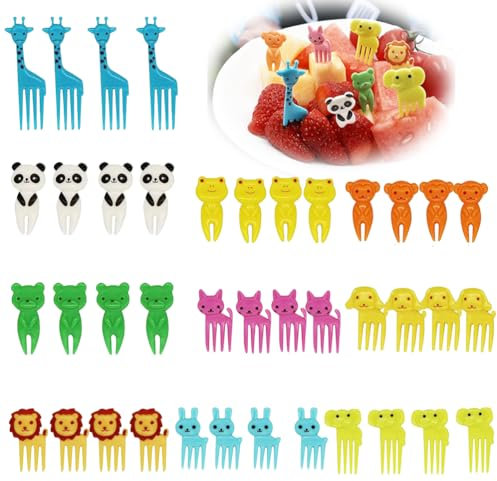 LJFEA 40 Stück Mini Cartoon Bento Obstgabeln Zahnstocher FüR Kinder Food Kuchen Picks Bento ZubehöR SüßE Mini spieße Zahnstocher Erwachsene Dessert Obst GebäCk Kinderparty