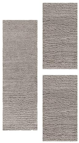 Carpetsale24 Bettumrandung Schlafzimmer 3 teilig Hochflor Teppich Beige Bettvorleger Schlafzimmer Bettset: 2 St. 80x150 cm | 1 St. 80x250 cm - Einfarbiger 50 mm Flauschiger Teppich Läufer Set