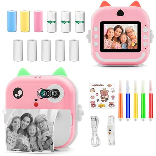 rayoner Macchina fotografica per bambini, macchina fotografica istantanea, fotocamera istantanea con 11 rotoli di carta, fotocamera istantanea per bambini, fotocamera istantanea ricaricabile