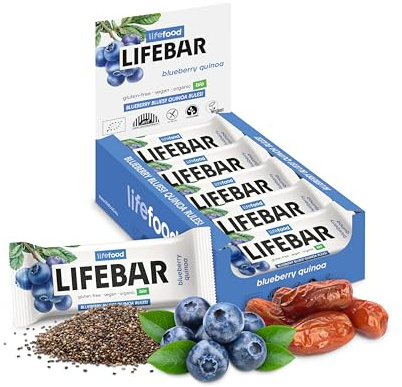 Lifefood Energieriegel, Vegan Sportriegel, Energy Bar für Wandern, Radsport, Fitness, RAW BIO Rohkost, Glutenfrei, Laktosefrei - 15er Pack (15 x 40 g) (Blaubeere Quinoa)
