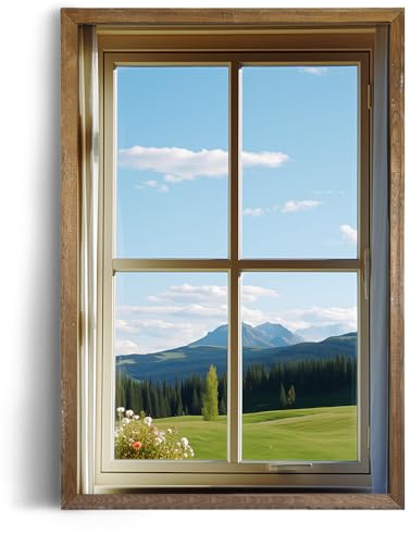 Rolled Canvas 24x36 Print Wall Decor - Windows View to Nature Wall Art - Decoration Bedroom, Living Room Office - Serene Tranquil Sunshine Meadow Photograh Flower Floral Mountain - Summer Swiss Alps