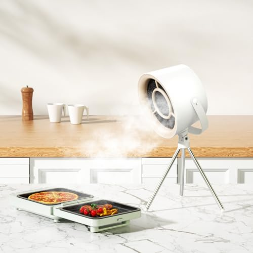 Portable Exhaust Hood, Range Hood with Changeable Filter, Desktop Hood with 3-Speed Exhaust Fan, Kitchen Vent for BBQ, Cooking, Hot pot (White)