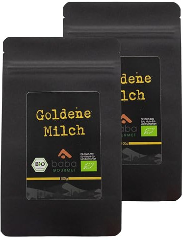 baba GOURMET - 2er Pack Original Bio Goldene Milch Pulver 100 g - 100% naturrein mit natürlichen Premium Zutaten - Golden Milk Powder ohne Zusatzstoffe & Aromen - Kurkuma Latte Mix Getränkemischung
