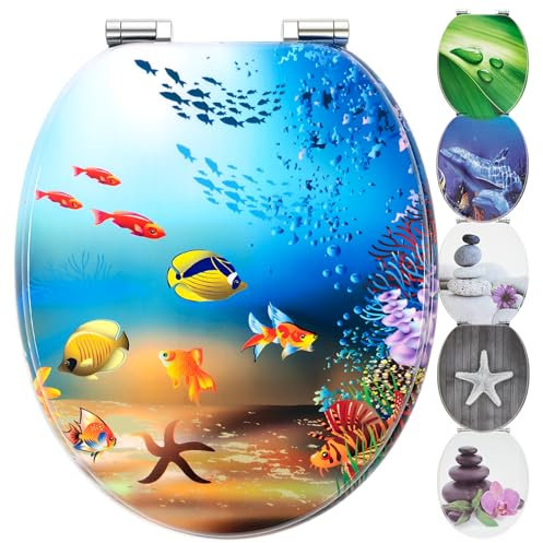 Abattant de WC avec système d'abaissement automatique, noyau en bois, charnières Softclose stables, montage facile, surface lisse, superbes motifs au choix, couvercle de toilette en bois, ajustement