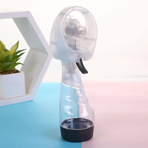 OUGHTOSIS spray fan bottles mist sprayer Handheld portable fan personal quiet fan for outdoor&beach 2 AA dry Battery Powered/white