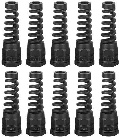 QUARKZMAN 10pz Passacavo Impermeabile, PG11 Spirale in Nylon Corda Pigtail Set Pressacavo Elettrico per 5-10mm Fissaggio Cavi con Filettatura Metallico, Nero