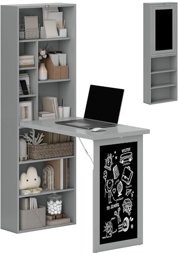 HOMCOM Scrivania con Libreria e Lavagna Salvaspazio 98x51x153 cm Grigio