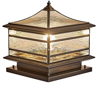 All Copper Column Head Lamp,Outdoor Post Light Fixture Landscape Patio Stigma Lamps with Clear Glass IP54 Waterproof Exterior Garden Lantern Compatible with Main Gate Garden Villa Terrace Lamp ,Led Ch