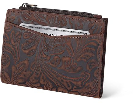 Oak Leathers Leather Wallet For Women - Small RFID Coin Purse Credit Card & ID Holder for Ladies, Gift for Women's, Bifold Wallets (Crazy Horse Brown Flower)