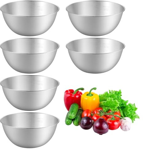 6 Pièces Bol Inox, Bols à Mélanger avec Balance, Saladier Cul de Poule Inox, Saladier inox, Bol Cuisine, Bol à épices, Lave-Vaisselle, Empilables, pour Céréales,Trempette, Snack (1.2L, Ø 19.3 cm)