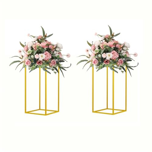 MEISHAONV 15.75inch 2 pcs Column Vases Gold Centerpieces for Table Metal Flower Stand Gold Wedding Centerpieces for Tables Party Floral Stands for Flowers