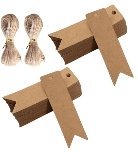 Kr-AFT Geschenkanhänger, braune Geschenkanhänger, kleine Blanko-Geschenkanhänger mit Schnur, Geschenkanhänger, braune Papier-Geschenkanhänger für Etikettenpapier, Hochzeitsetiketten, Geburtstag,