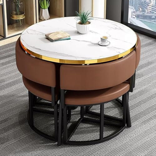 Runde Konferenztisch-Set im Retro-Stil für 4 Personen mit Couchtisch und Stühlen, ideal für Büro, Empfang, Konferenzraum, Café oder Wohnzimmer, einfarbig, Stil 14