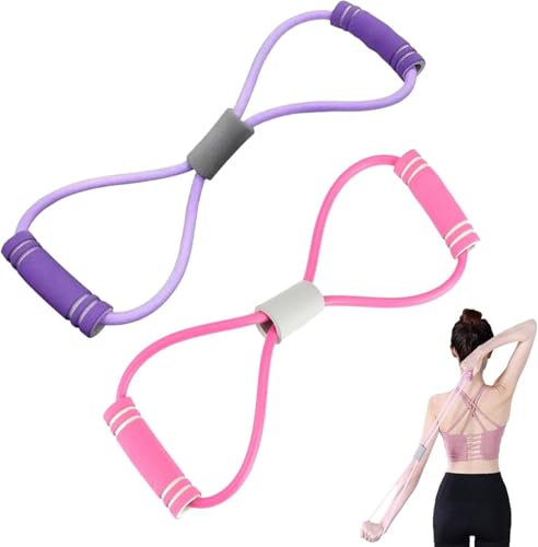 Saludea Resistance Band with Handles, Arm Figure 8 Resistance Band, Chest Expander, Yoga Gym Fitness Pulling Rope 8 Word Elastic for Arm and Shoulder Stretch Strength Training(Purple, Pink)