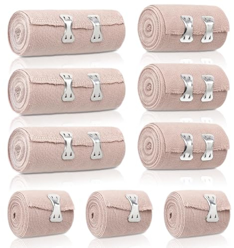 Lot de 9 pansements élastiques de qualité supérieure avec boucle en aluminium - Confortable et respirant - Pour protéger les articulations, le bandage et l'immobilisation