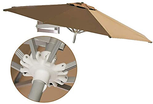 Khaki Parasols 2.2m/2.5m Wall-Mounted Patio Sunshade Umbrellas with Metal Pole & Tilt Adjustment, Outdoor Garden Villa