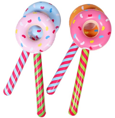 SUPVOX Donut Inflatable Stick 4Pcs - Fun Pvc Lollipop Float for Birthday Party Decorations Lightweight and Portable for Summer Celebrations