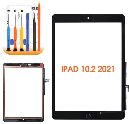 Pantalla táctil digitalizador para iPad 9 2021 para iPad 9.ª generación 10.2 2021 A2602 A2603 A2604 A2605 pantalla táctil frontal incluyendo pieza de reparación (negro con botón de inicio)